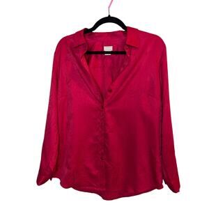 Chico’s Red Button-Up Dress Shirt Size 1 US 8 - 10 Holiday Career Professional